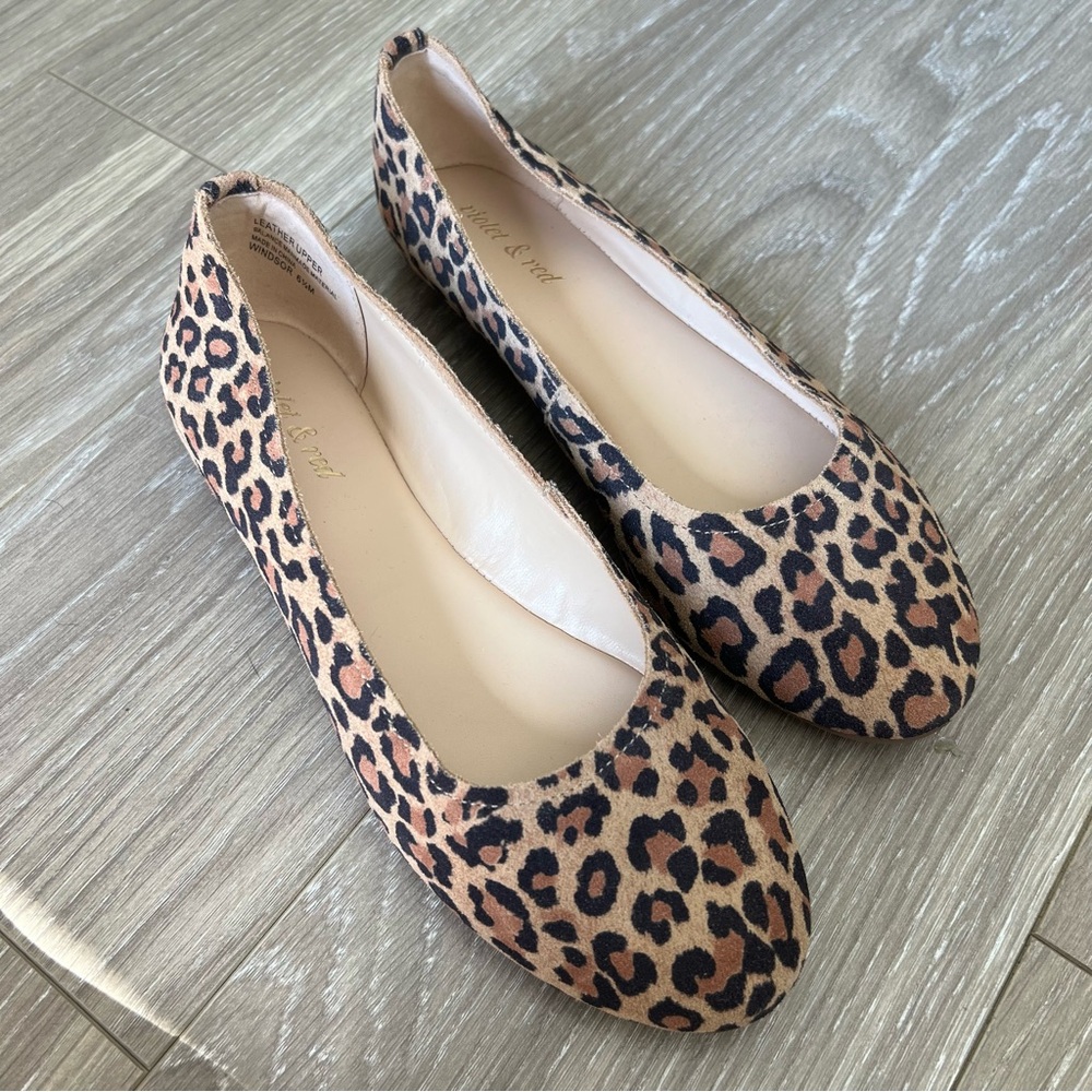 Leather Leopard Ballet Flats 6 New